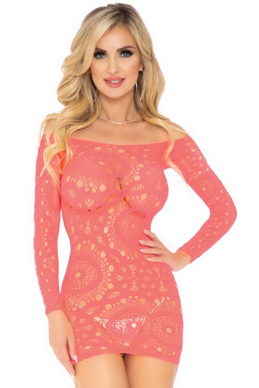 Coral Crochet Lace Mini Dress
