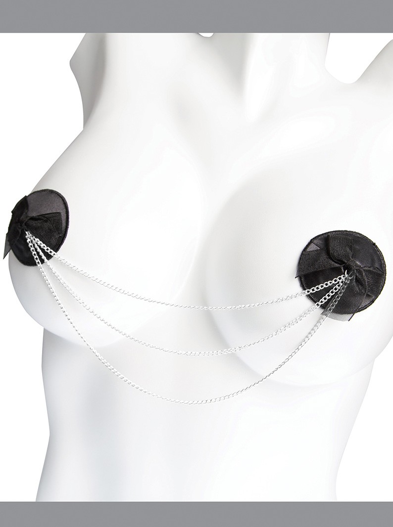 Round Satin Pasties W/ Triple Chain Link Round Satin Pasties W/ Triple Chain Link